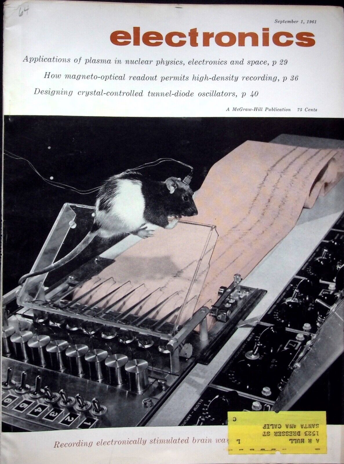 SPACE TRAVEL ON THE BRAIN - ELECTRONICS MAGAZINE, SEPTEMBER 1, 1961