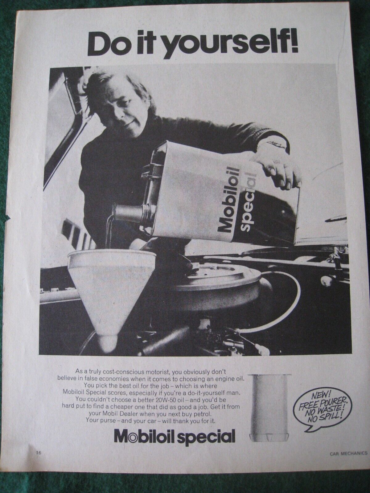 MOBILOIL SPECIAL DO IT YOURSELF COST-CONCIOUS MOTORIST 1971 ADVERT A4 FILE 29