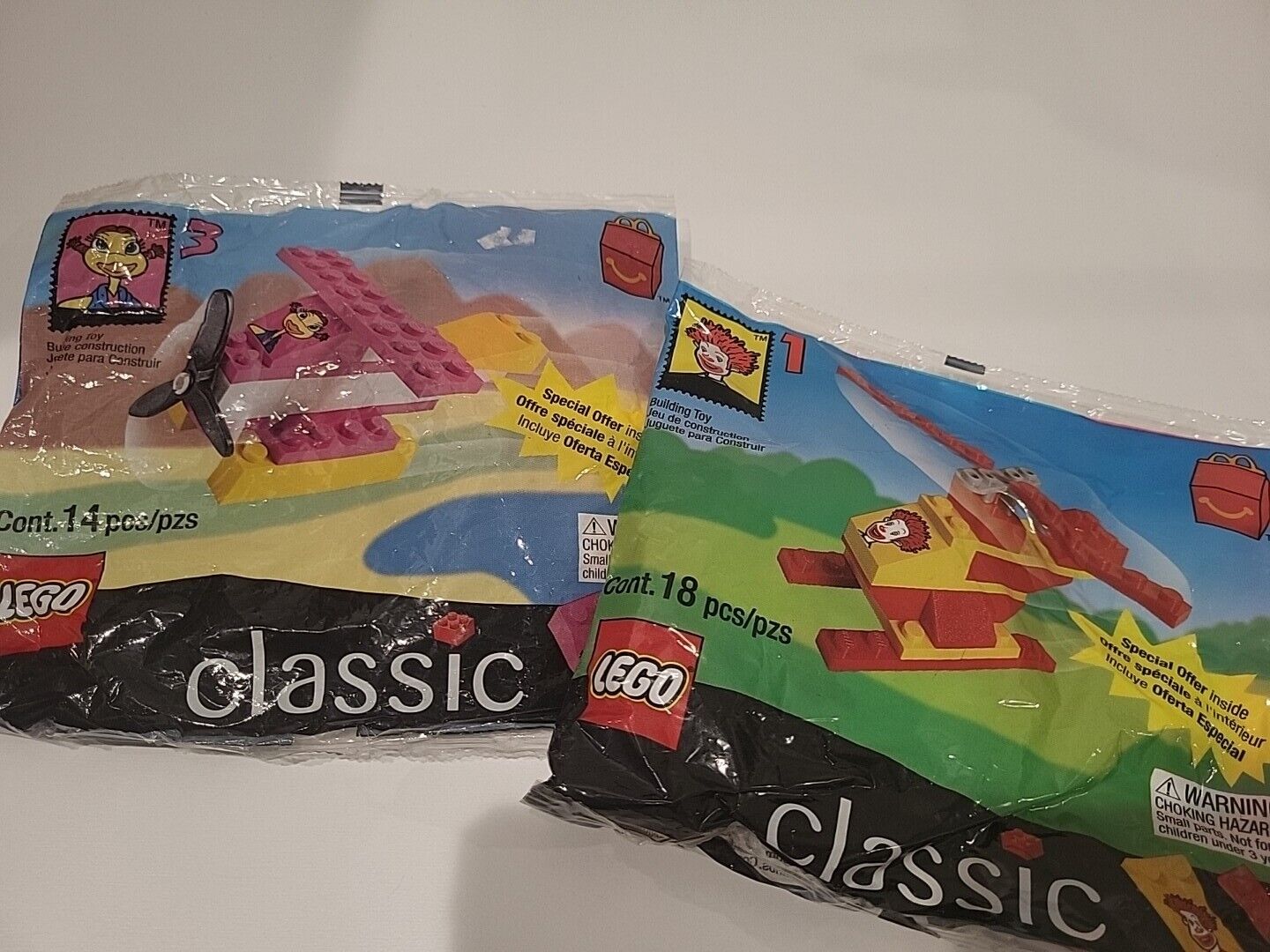 Lego Classic McDonalds Happy Meal Helicopter & Airplane 1999 NEW Sealed Polybags