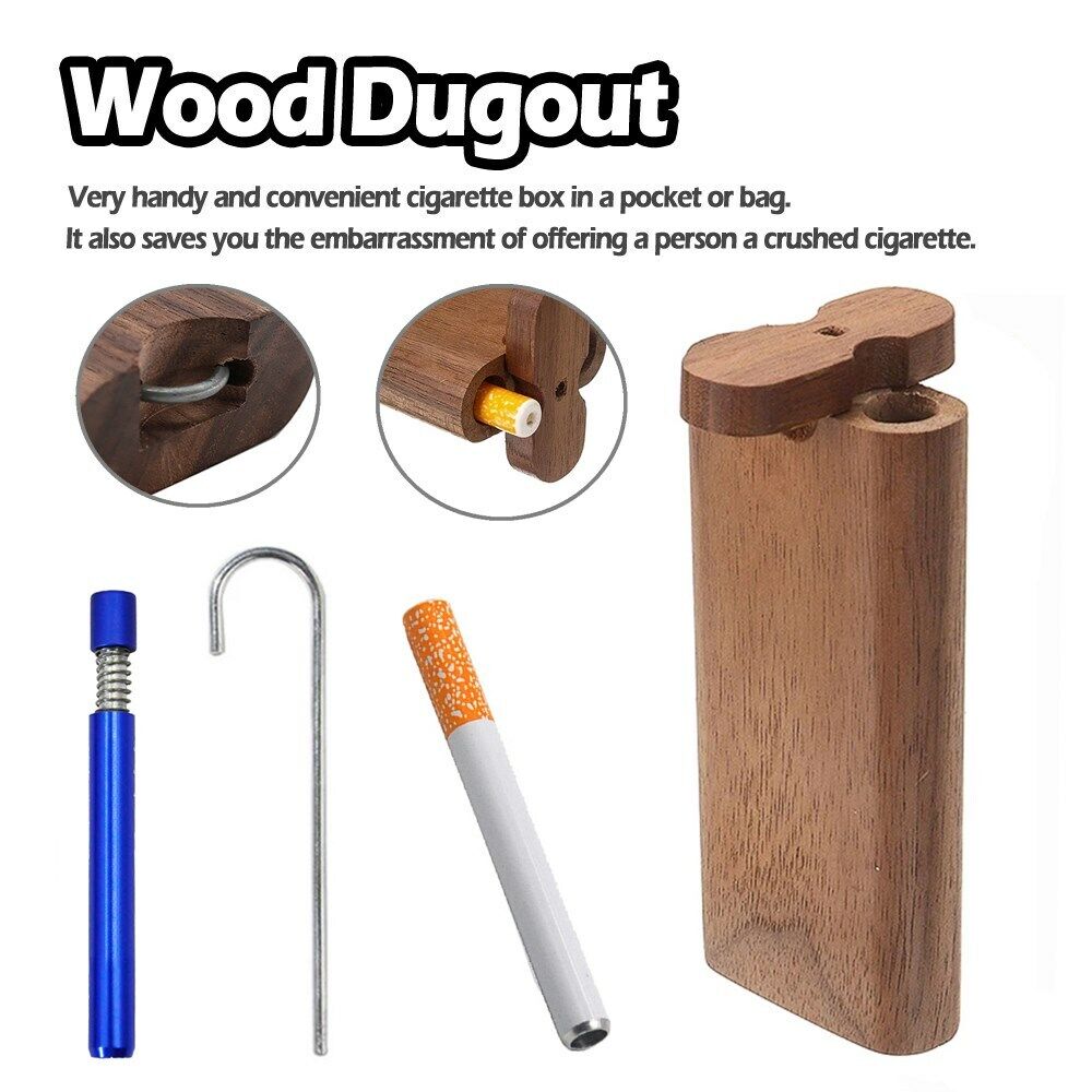 Wooden Dugout Pipe Self Cleaning Metal Bat Poker Smoking Pipe One Hitter Kit US