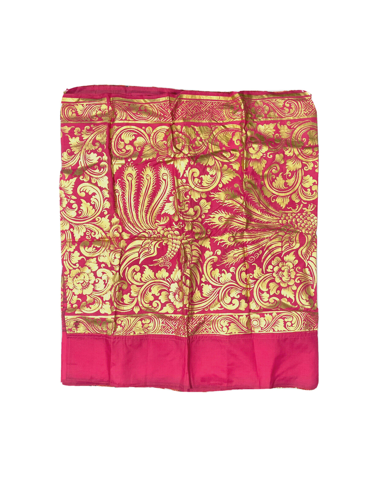 Beautiful Fuchsia Pink Gold Cloth Textile Brocade Fabric Painted Indian Linens