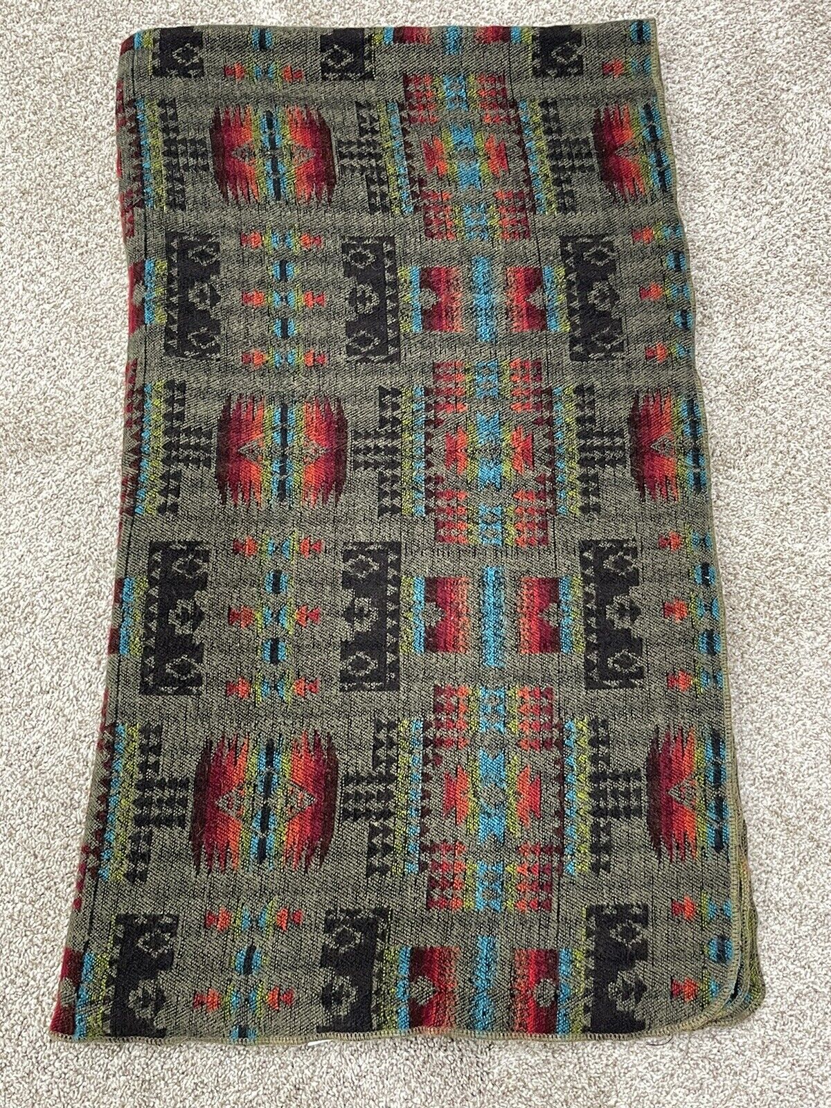 Vintage Aztec Blanket Southwestern Geometric Pendleton Style Wool/Alpaca Blend