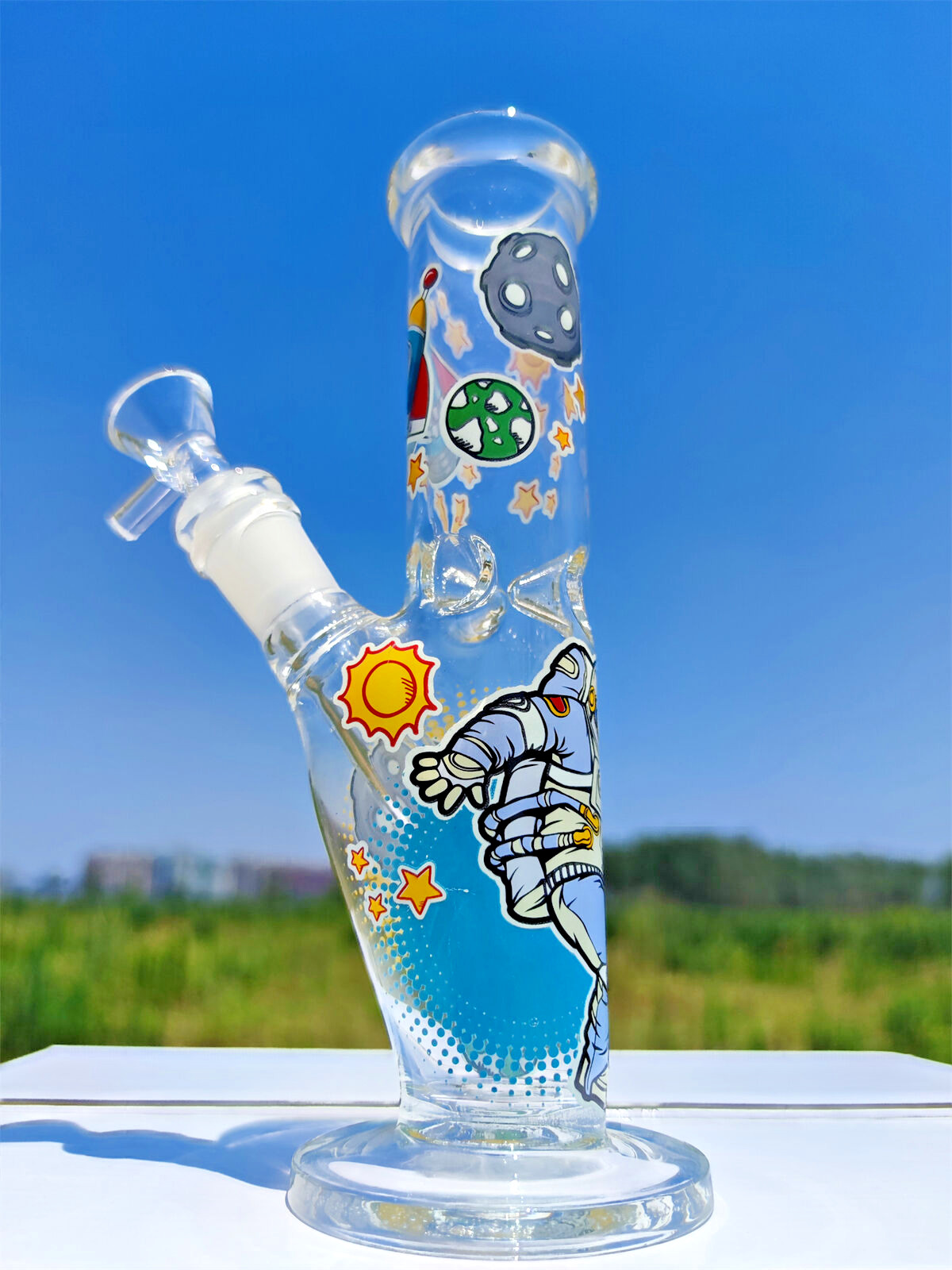 8 Inch Space Theme 4 Glass Water Pipe Bong Bubbler Gift Box