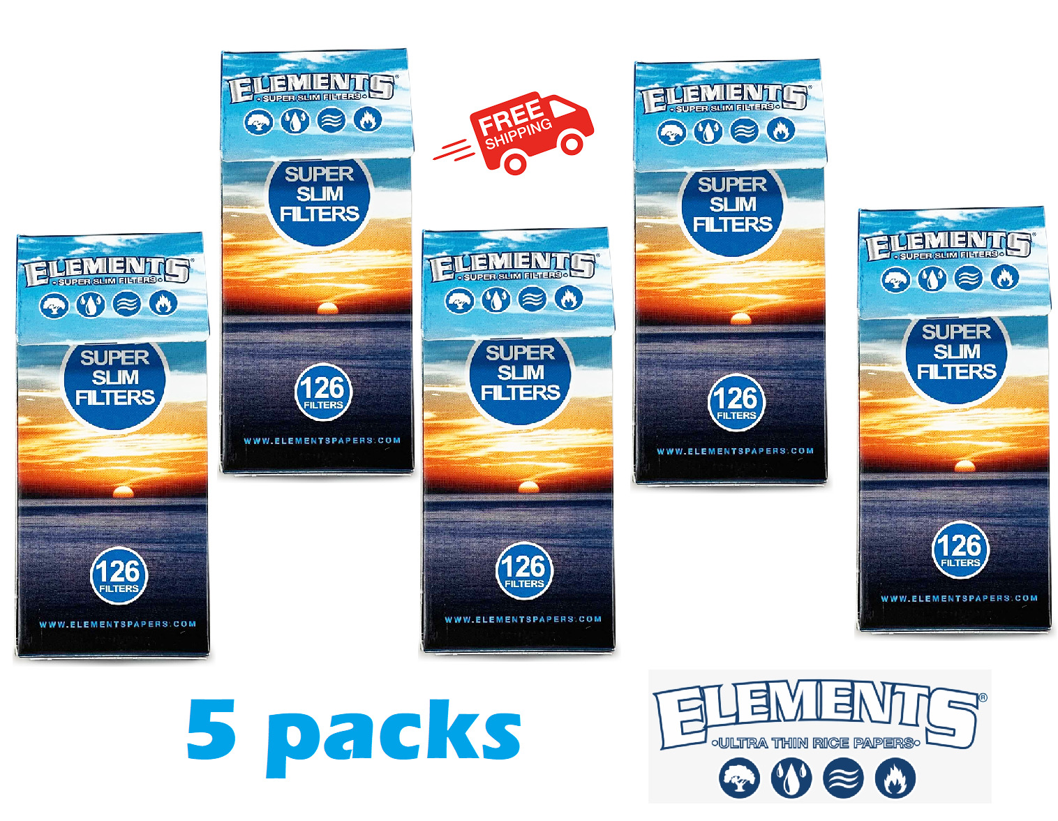 Elements Super Slim Cigarette Filters (5 BOXES OF 126) 630 count  