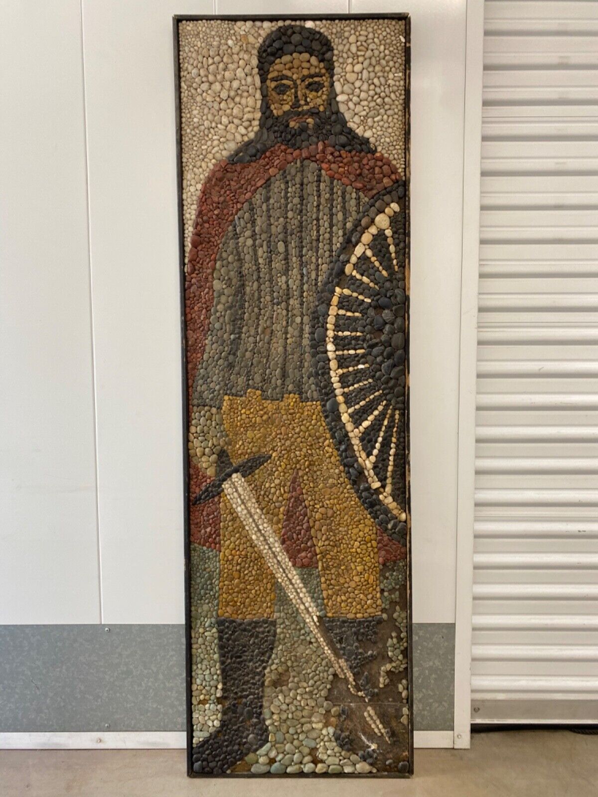 🔥 Monumental Vintage Old Mid Century Modern Viking Knight Mosaic Sculpture '50s