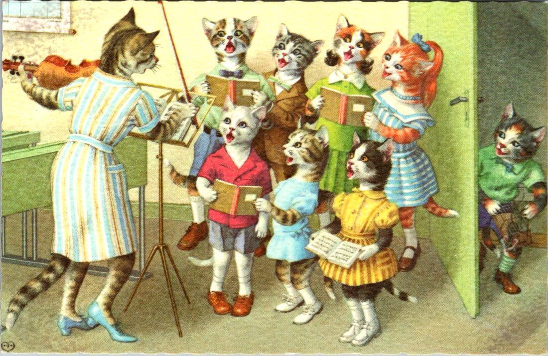 Alfred MAINZER Dressed Cats #4954 CHOIR~SINGING Anthropomorphic BELGIUM Postcard