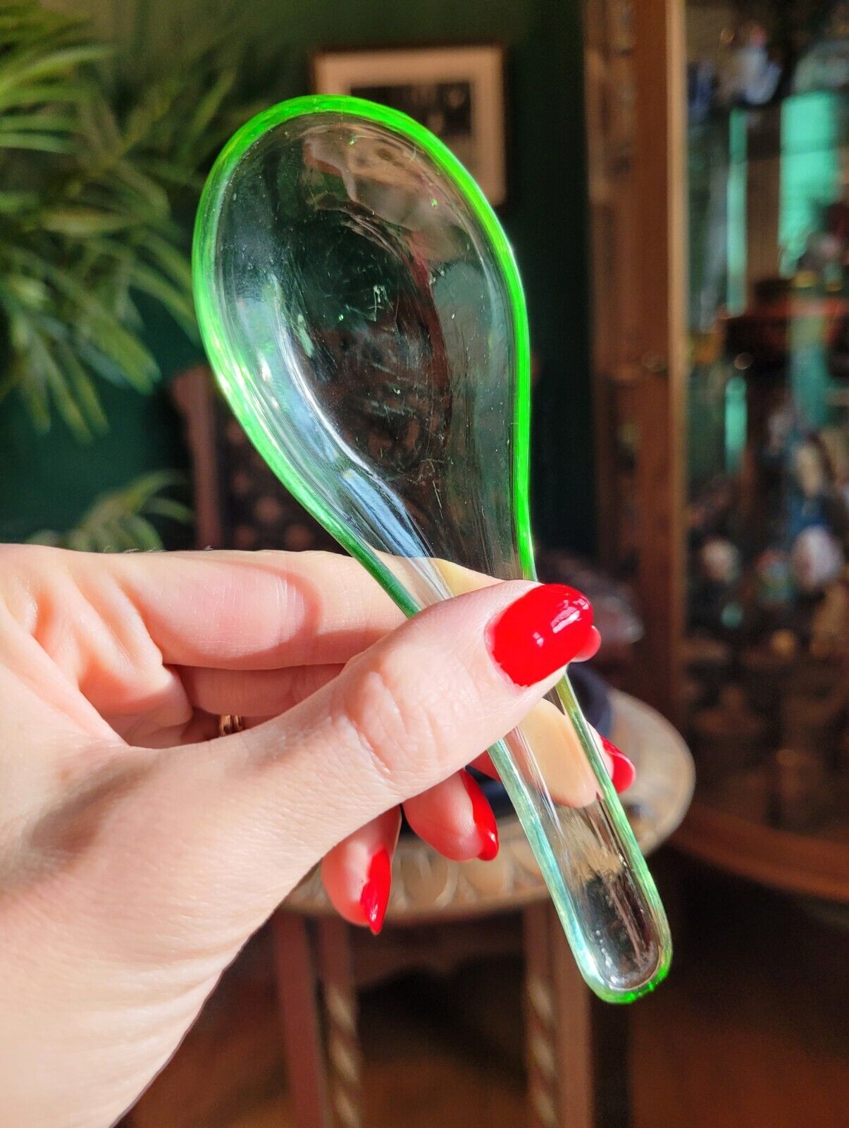 Vintage Green Depression Glass Spoon 