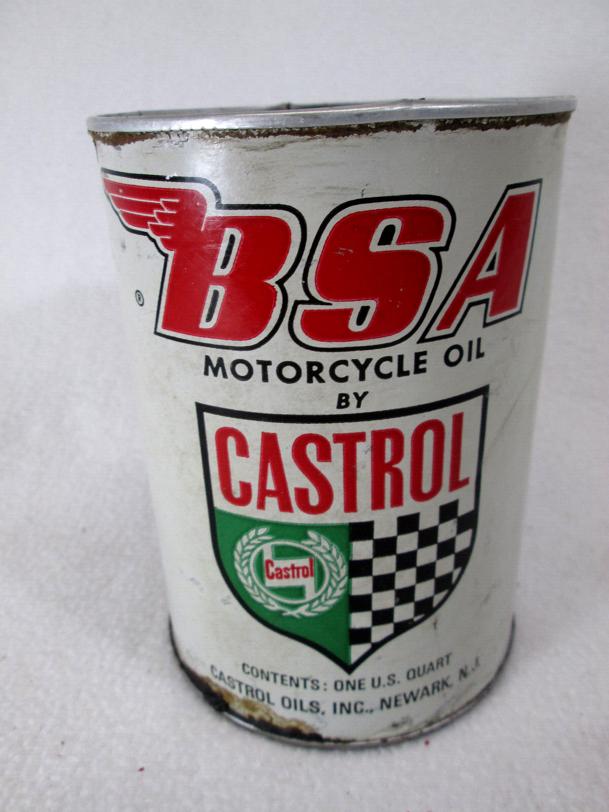 Vintage 1970's Castrol BSA Motorcycle Oil empty one quart composite can