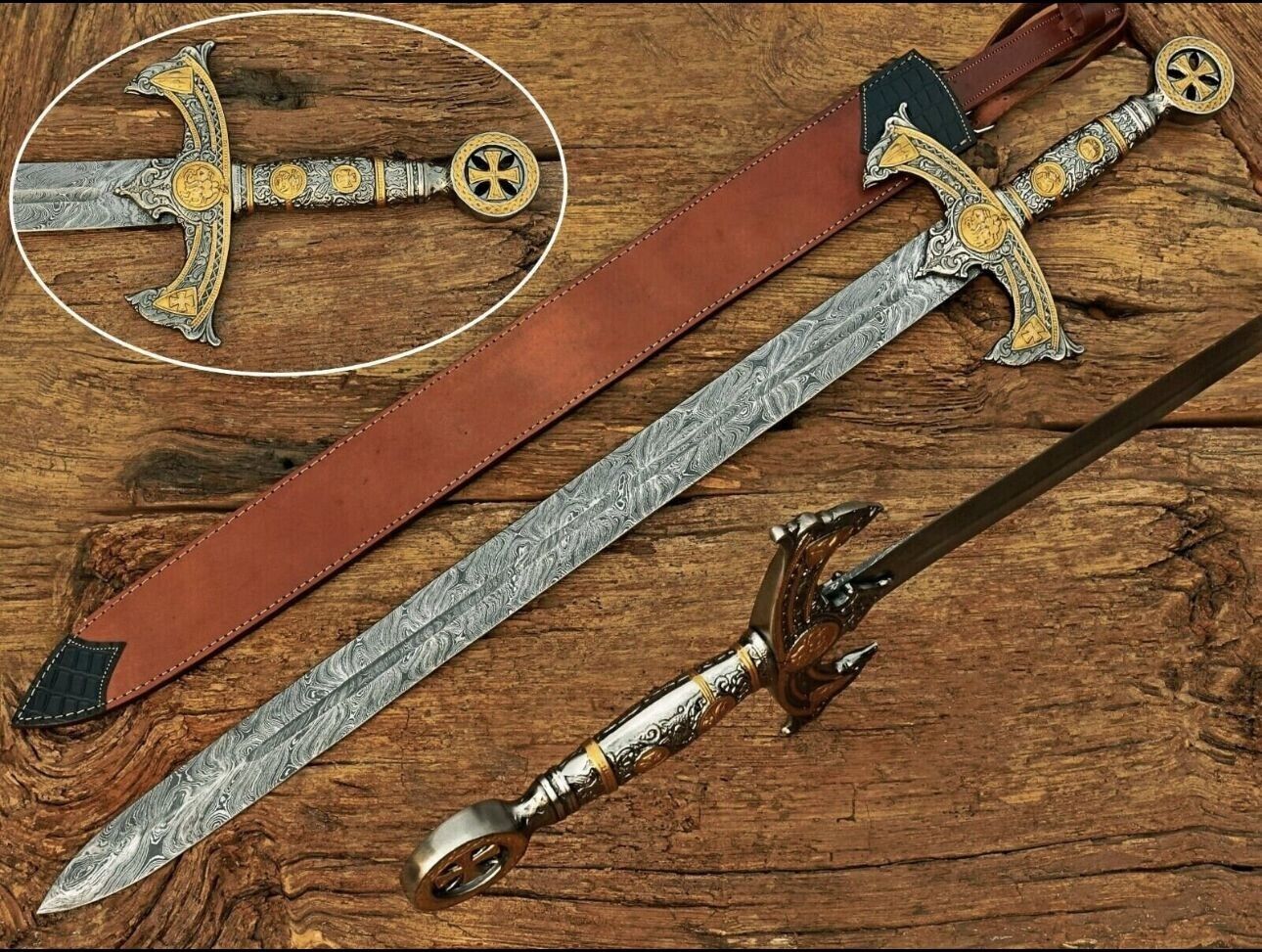 Handmade Templar Knights Sacred Holy Longsword Ornate Full Length Steel Sword