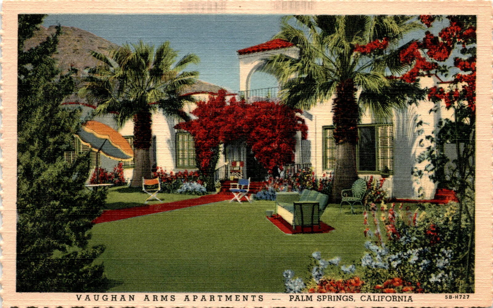 Postcard, Vaughan Arms Apartments, Palm Springs, California, addressed Postcard