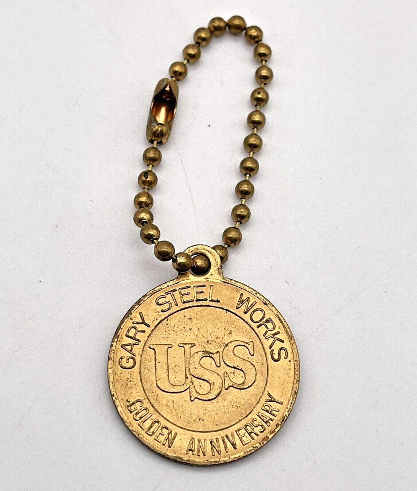 Vtg Gary Steel Works Indiana Key Fob Keychain 1956 Golden Anniversary USS Tag