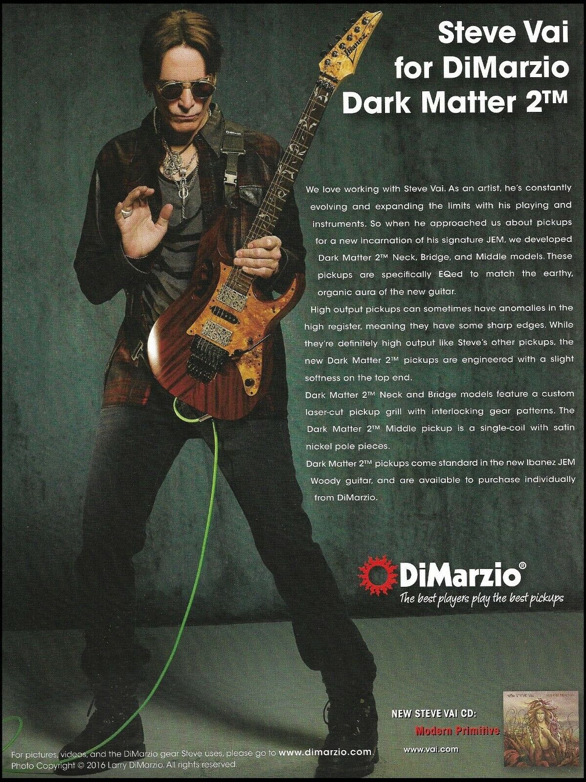 Steve Vai Modern Primitive Ibanez JEM Dark Matter 2 DiMarzio guitar pickups ad