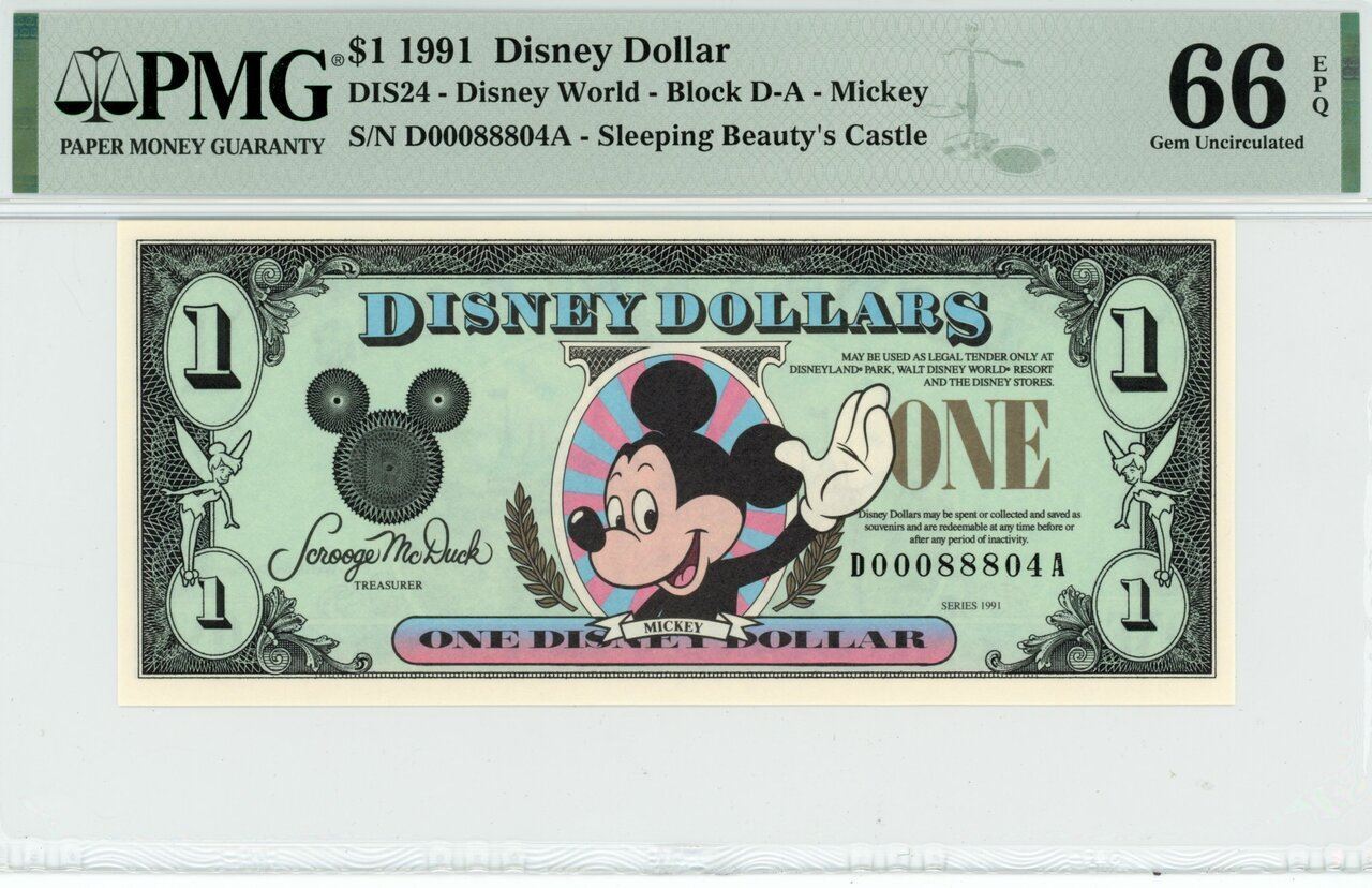 1991 $1 Disney Dollar Mickey PMG 66 EPQ (DIS24)