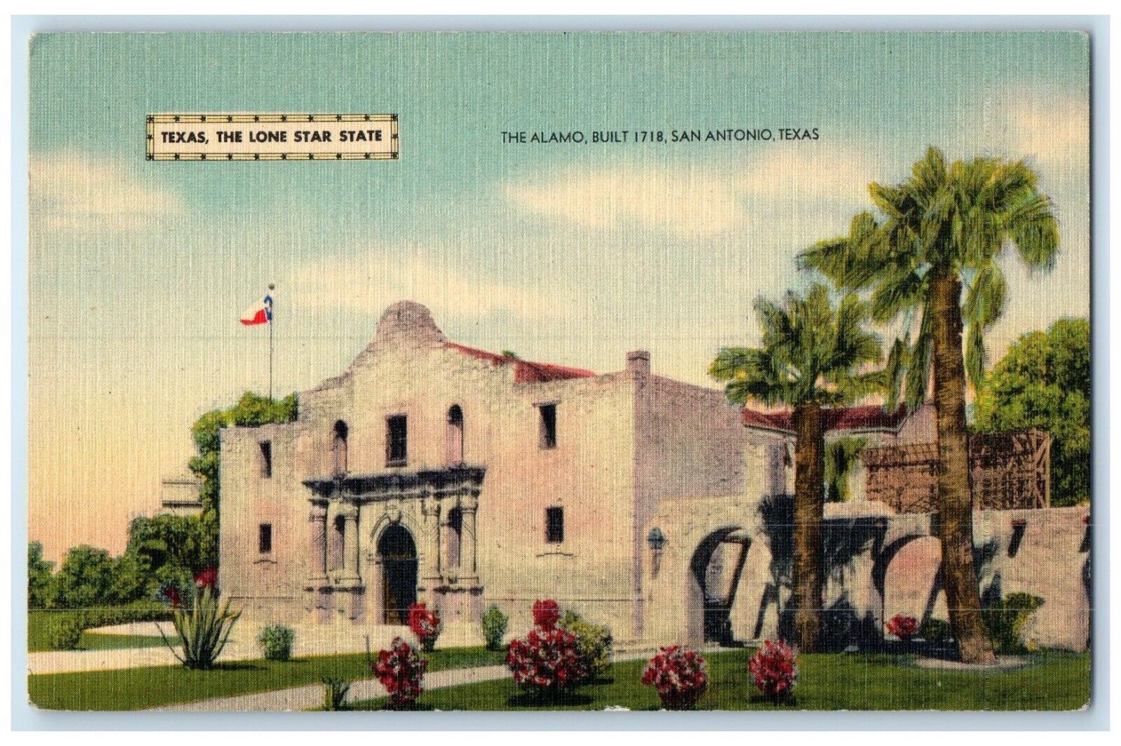 c1940 Lone Star State Alamo Exterior San Antonio Texas Vintage Antique Postcard