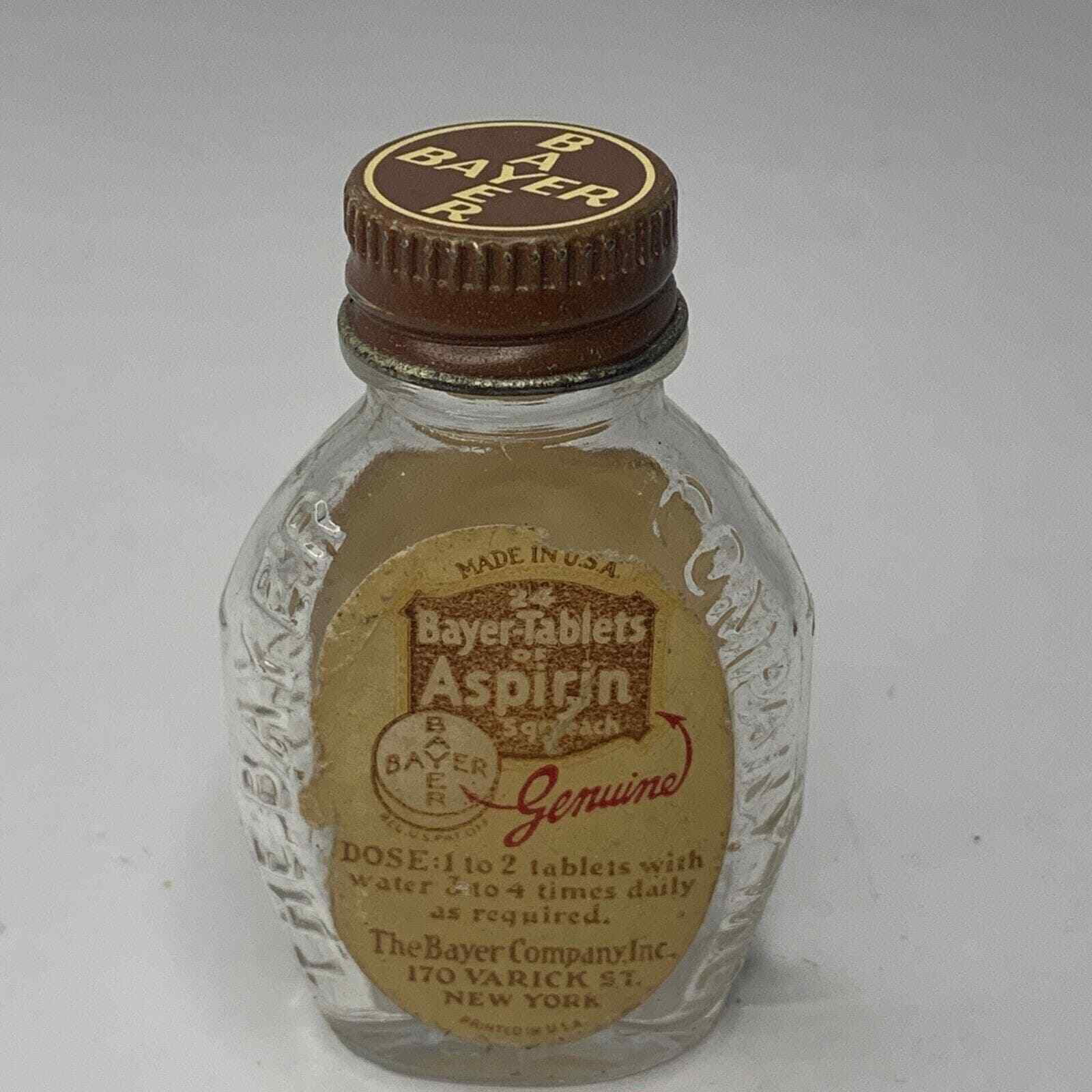 Vintage Bayer Asprin Bottle Glass Embossed W/ Labels And Cap Excellent