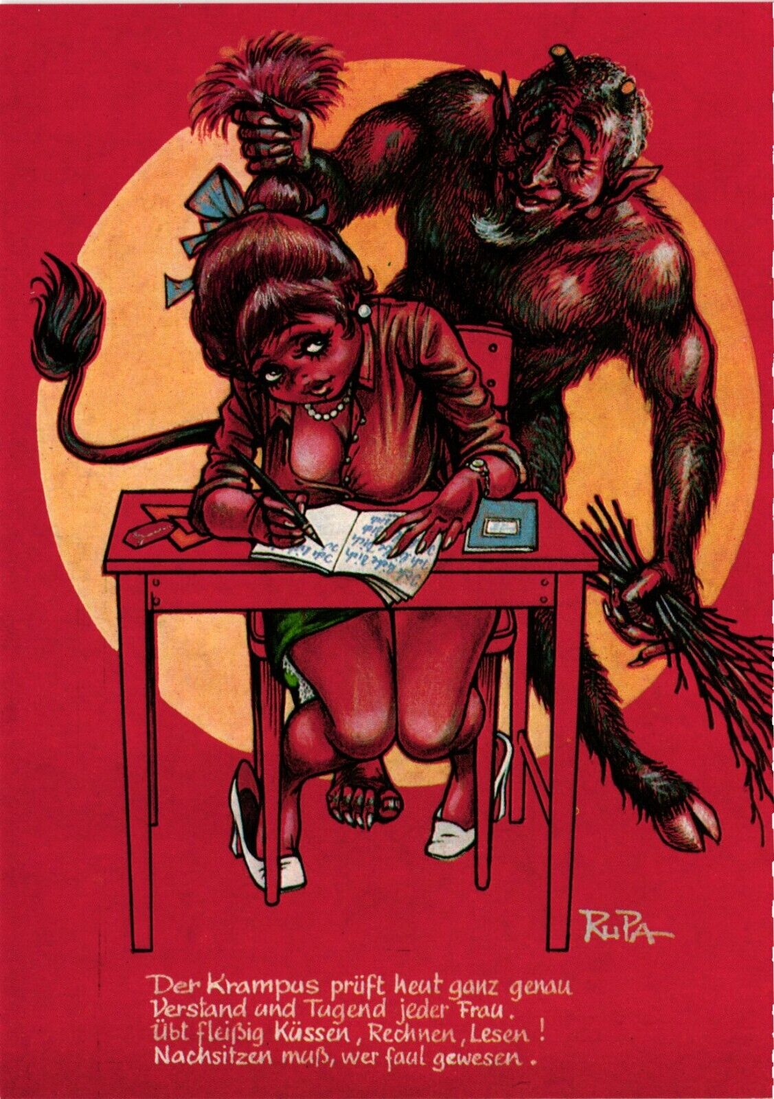 Krampus, Strict Krampus Teacher with a Sexy Student Lady, Christmas, 1990's, Pc.