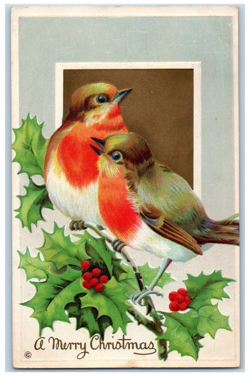 DPO West Webster NY Postcard Christmas Song Birds Holly Berries Embossed 1910