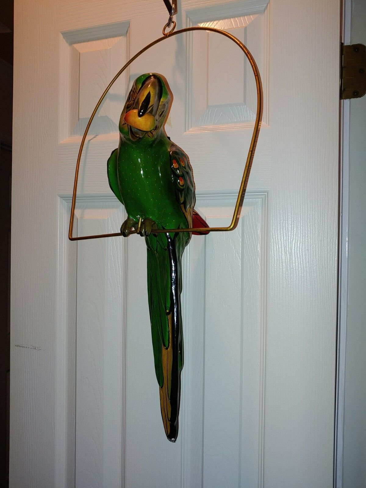 Vintage Parrot (19 inches) on Metal Swing Paper Mache(?)  