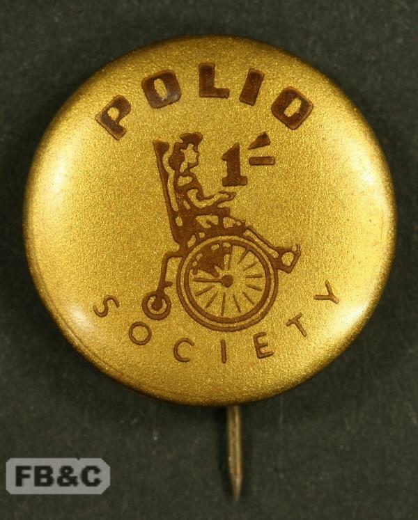 c1950s Polio Society 1/- Pin Badge - Brown on Gilt