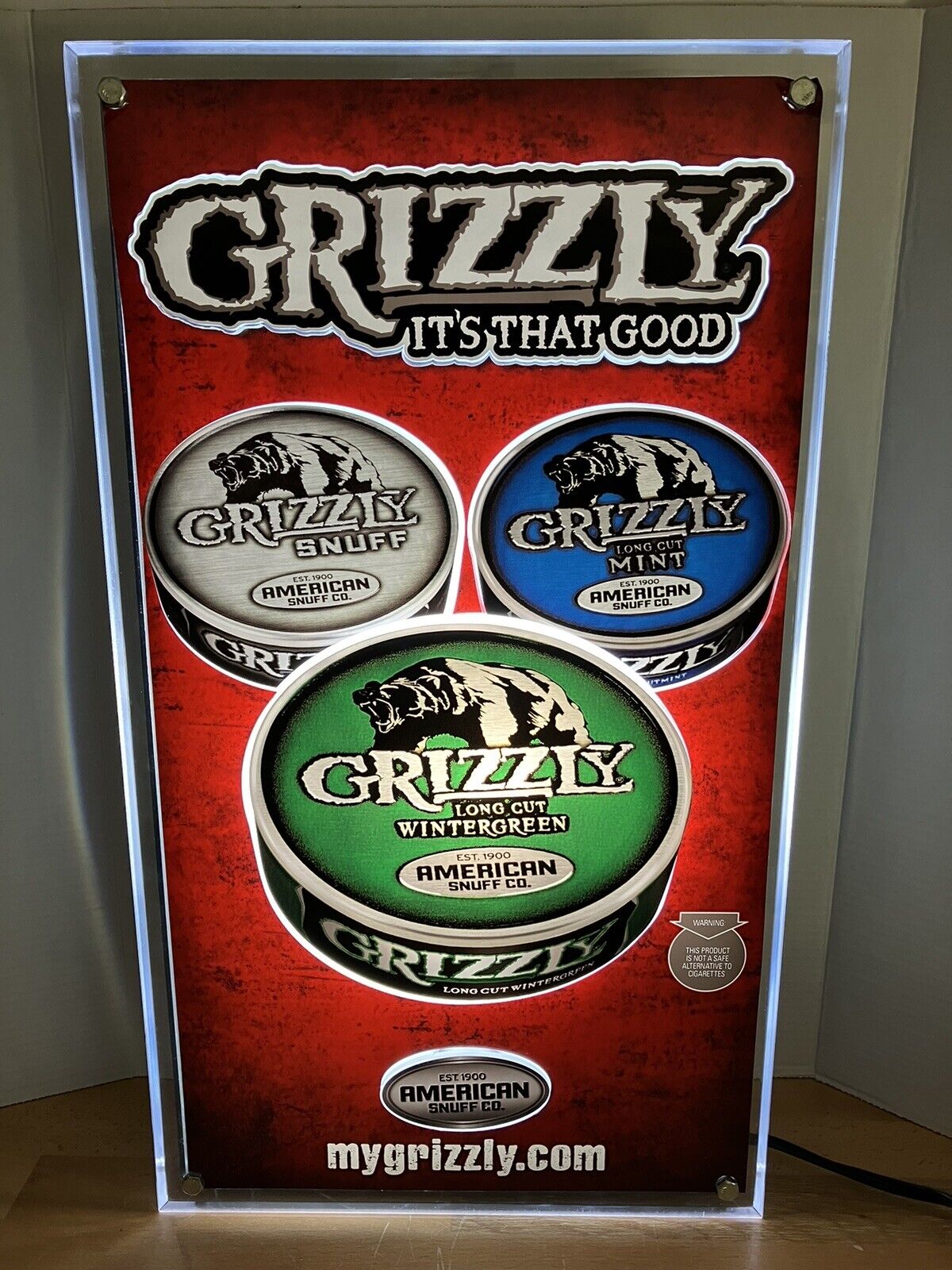 Grizzly Snuff  Tobacco Promotional Electric Lighted Advertisement Sign New NOS