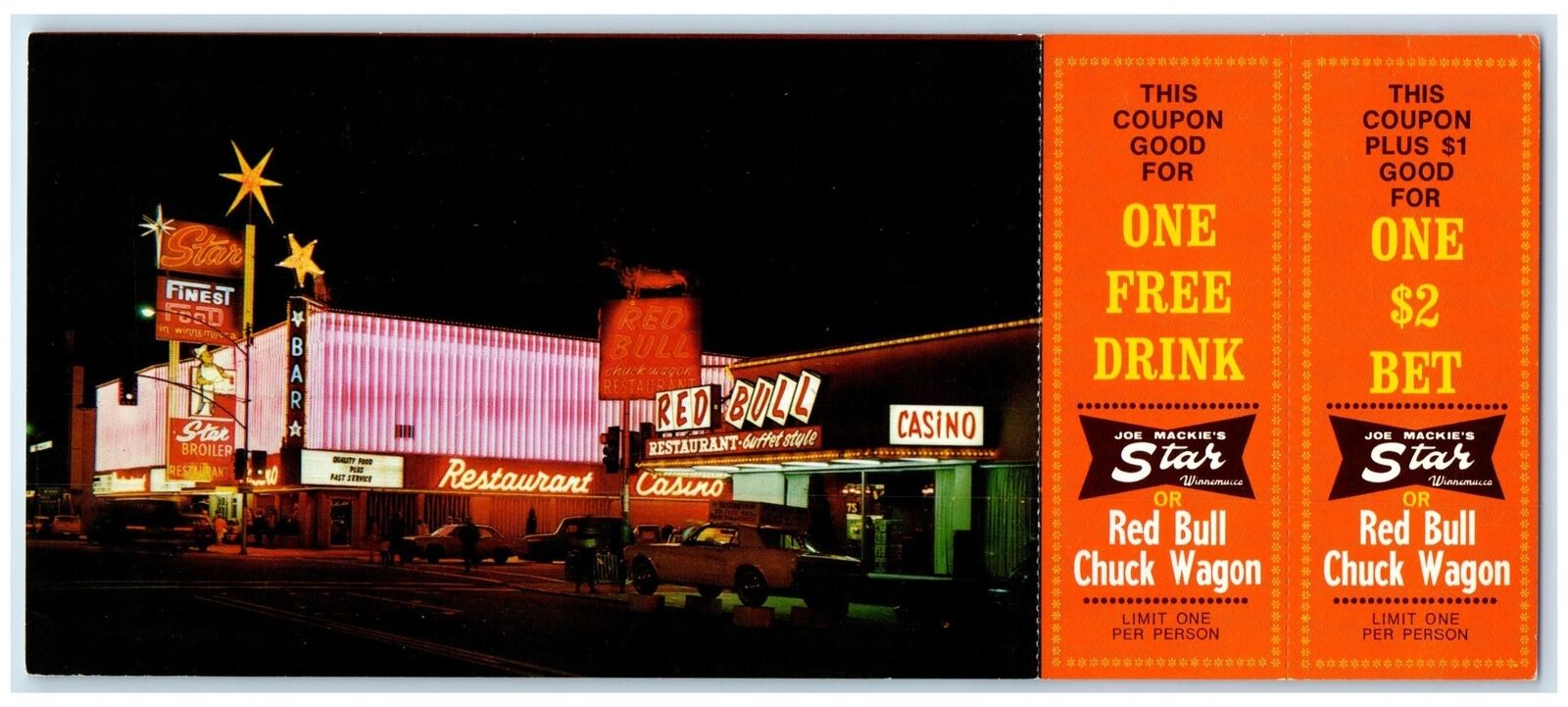 c1960s Joe Mackie\'s Star Broiler Restaurant & Casino Winnemucca NV Cars Postcard