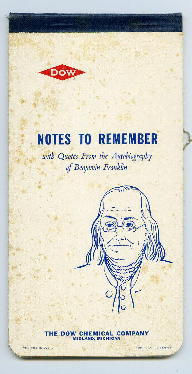 Vintage Advertising Notebook Benjamin Franklin Quotes Dow Chemical Company Notes