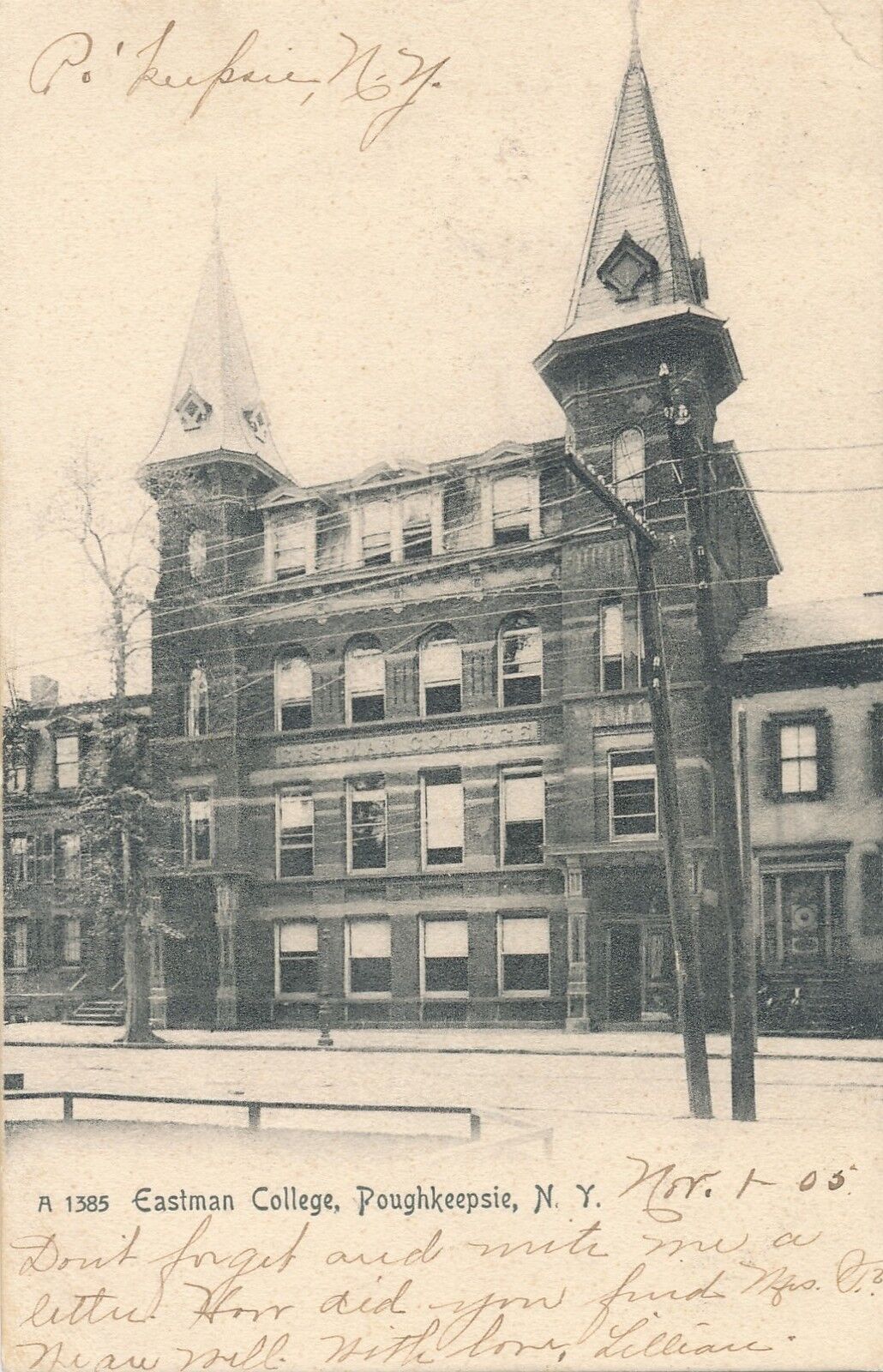 POUGHKEEPSIE NY – Eastman College Rotograph Postcard – udb – 1905