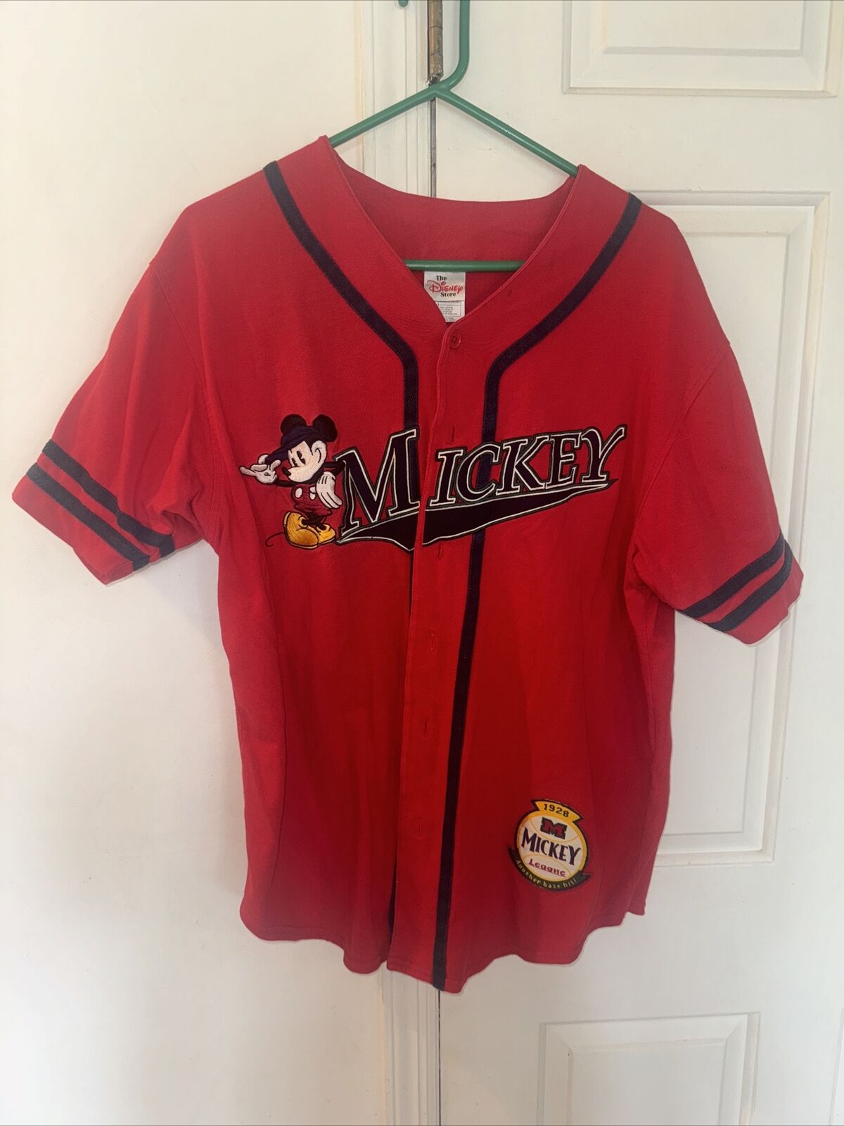 Vintage The Disney Store Micky Mouse Baseball Shirt Jersey Red Size Medium Adult