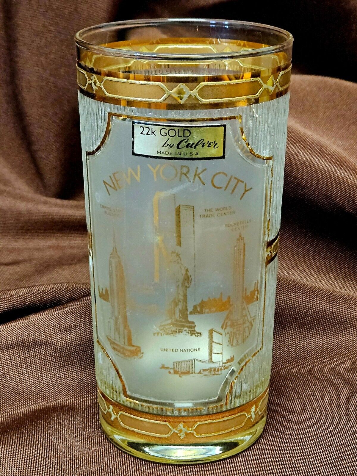 Vintage Culver 22k Gold New York City  Tumbler Drinking Highball Glass