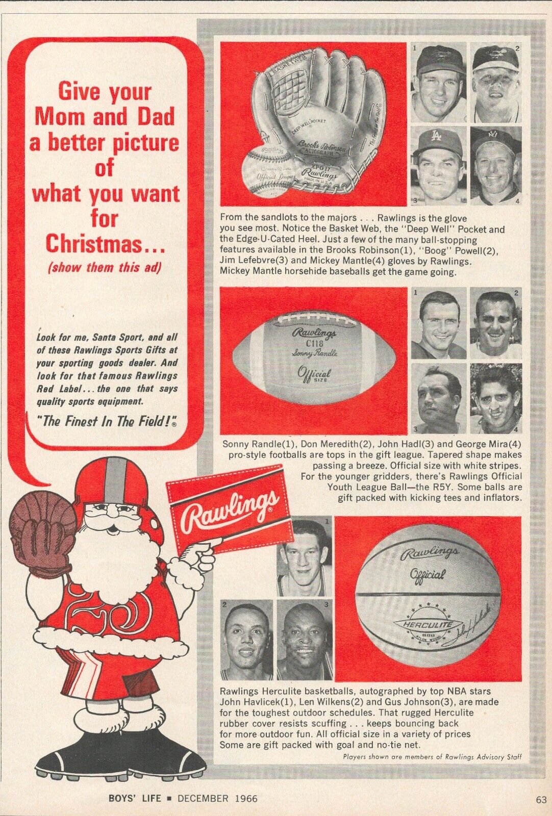 1966 Yankees Mickey Mantle PRINT AD baseball football basketball Havlicek NFL