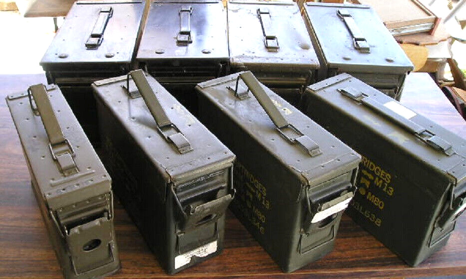 Vintage Military Metal Ammo Can Lot Of 8