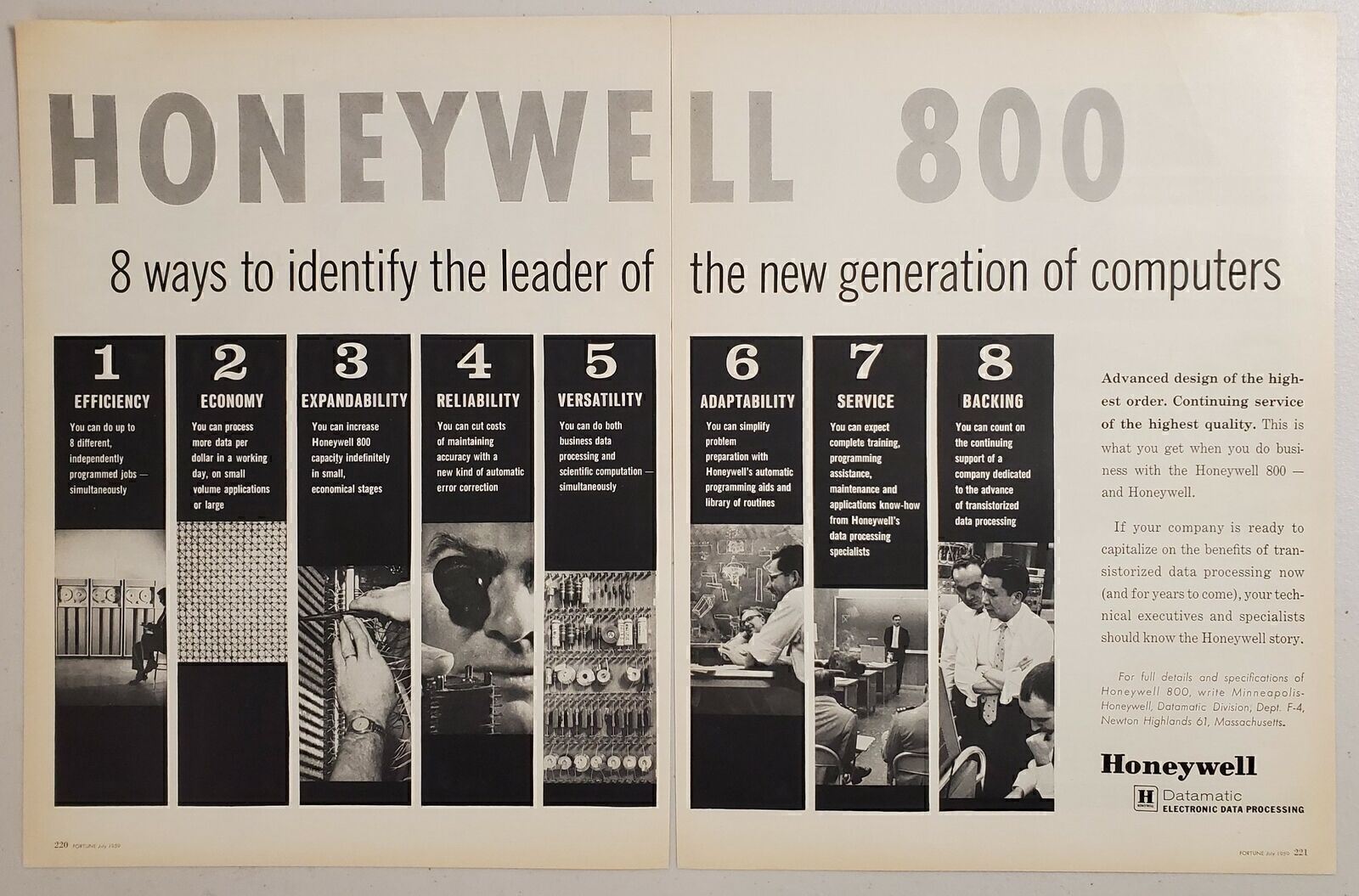 1959 Print Ad Honeywell 800 Computers Data Processing Newton Highlands,MA
