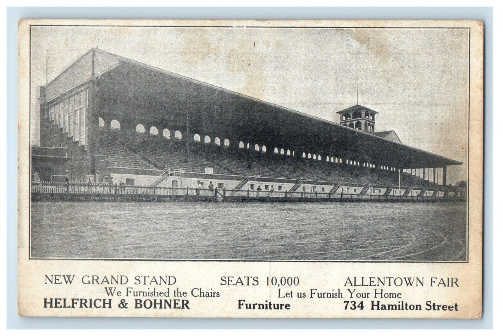 c1910\'s New Grands Stand Helfrich & Bohner Furniture Allentown Fair PA Postcard