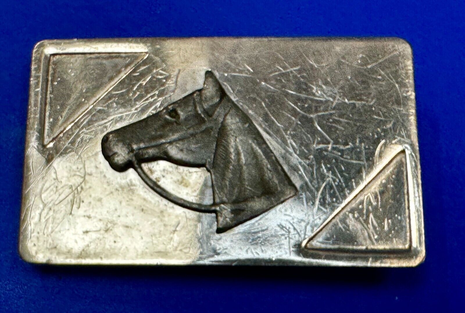 Vintage Horse Head on Nickel Silver Rectangular Belt Buckle