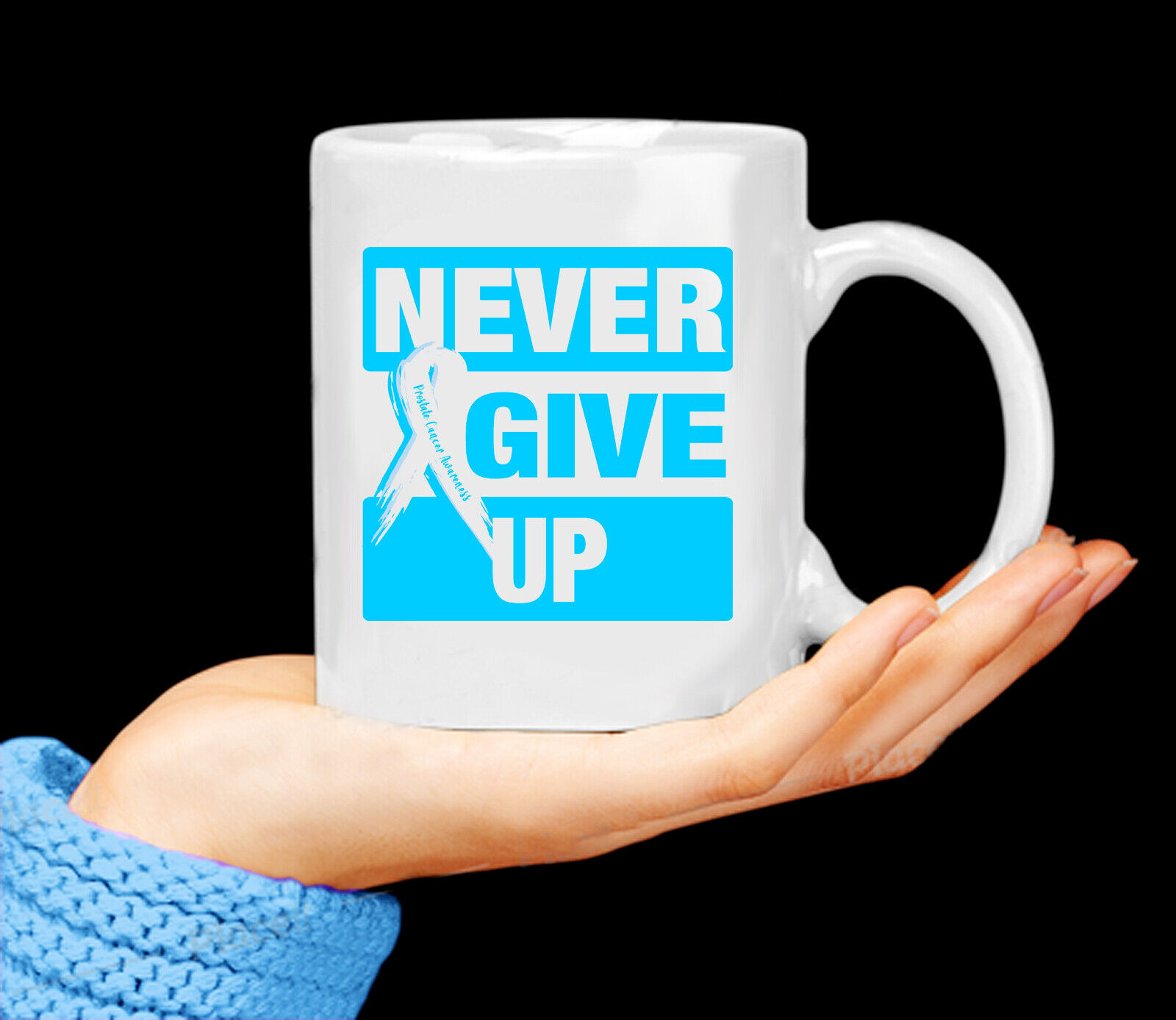 Prostate Cancer Awareness Never Give Up Blue Ribbon 11oz. Coffee Mug Tea Cup 