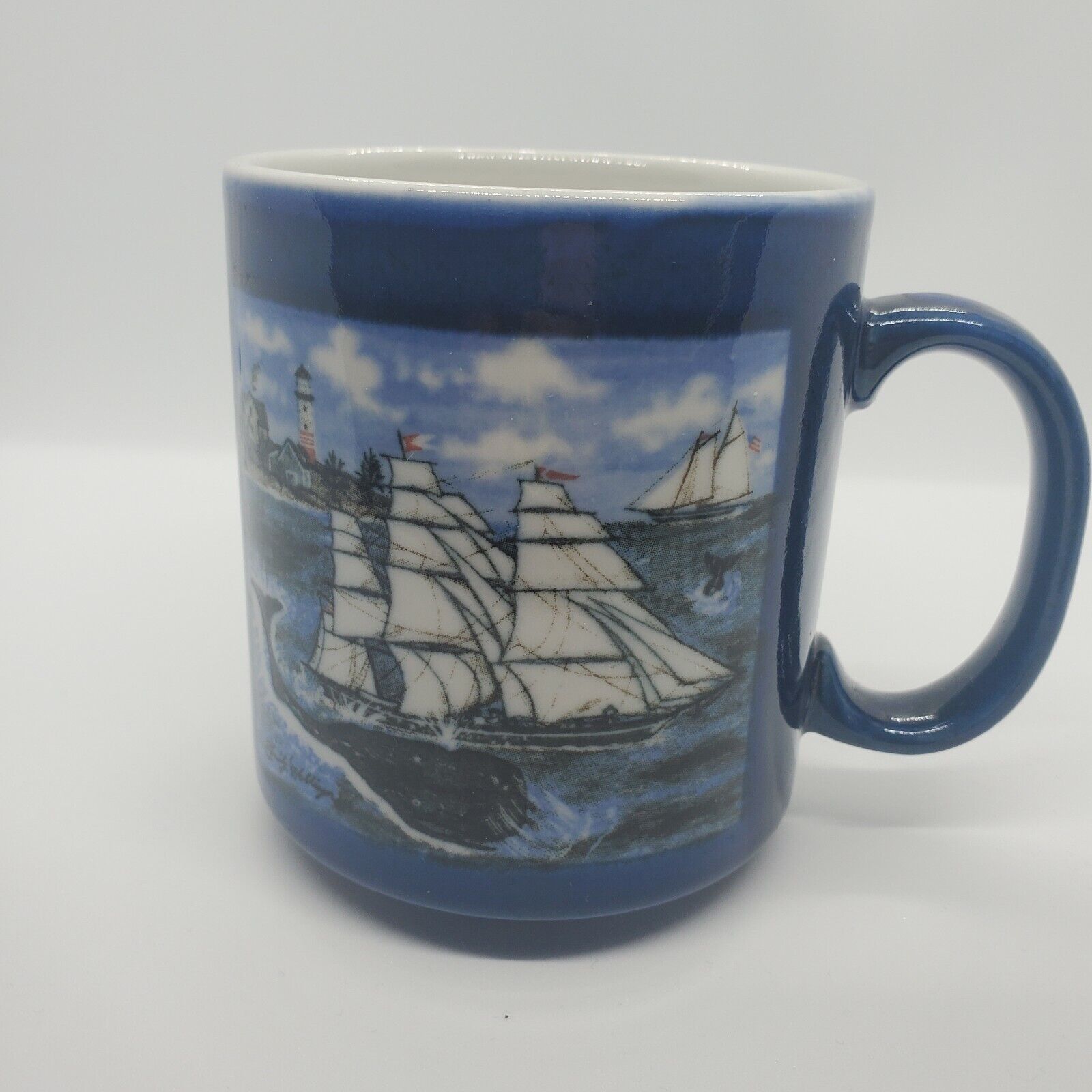 Otagiri Japan Emily Hollinger Coffee/Tea Mug Blue Whale Sailing Ship Nautical