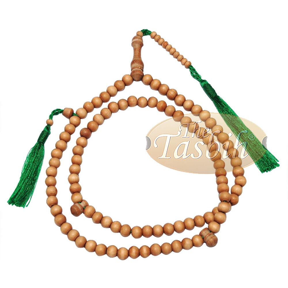 SANDALWOOD Scented Tasbih Muslim 99 Prayer Beads 8mm Green Tassels in Gift Box