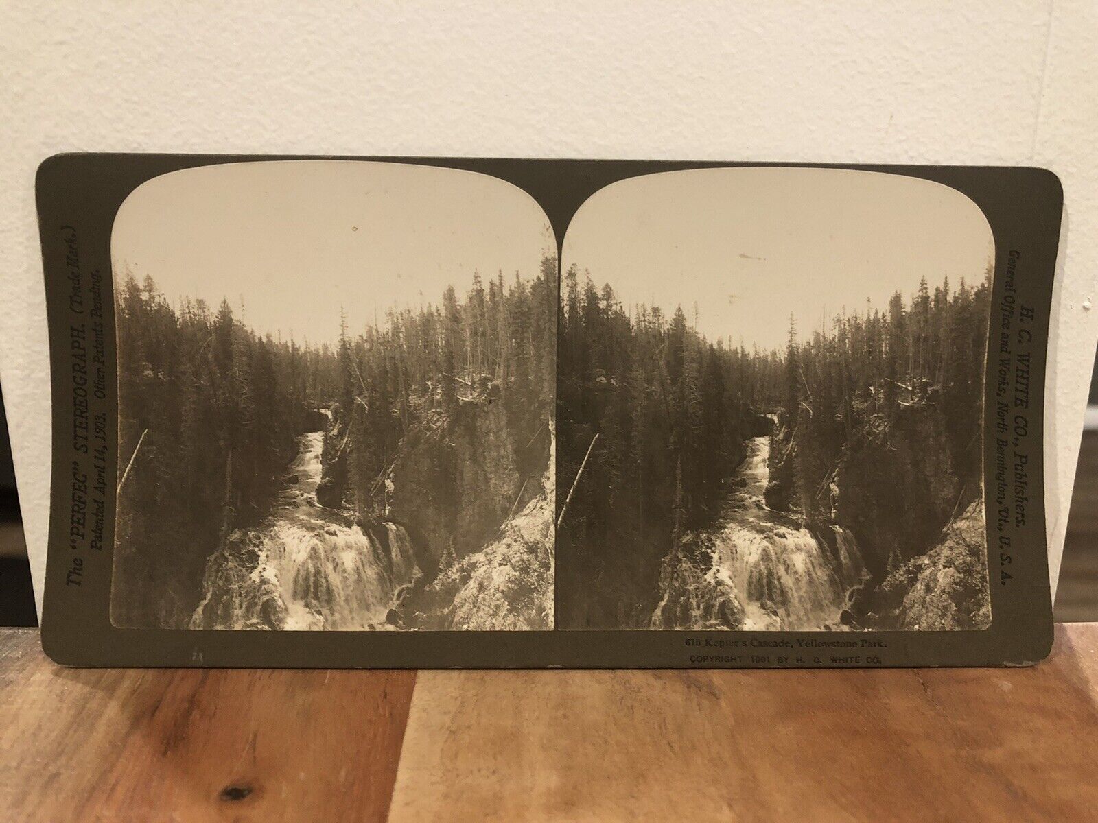 Stereoview Photo Card Kepler’s Cascade, Yellowstone National Park Waterfall 1901