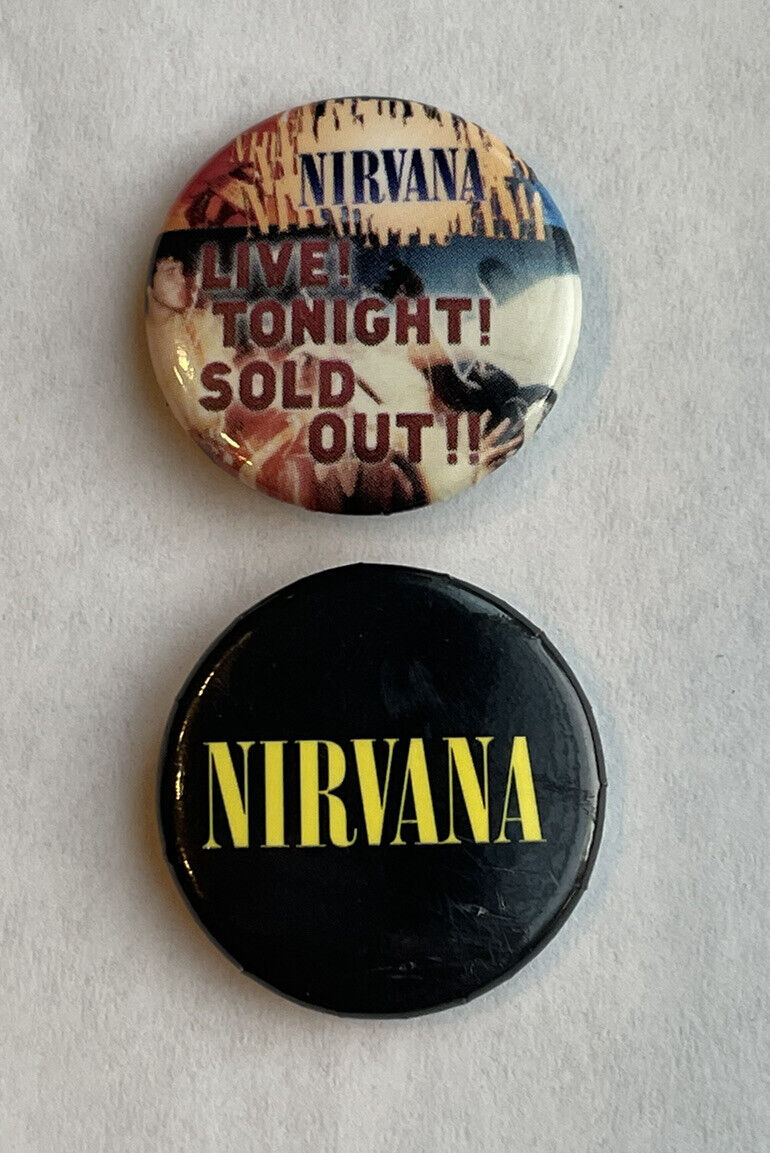 Vintage Nirvana Pin-Back Button Lot (2) Live Tonight Sold Out 1” Diameter Black