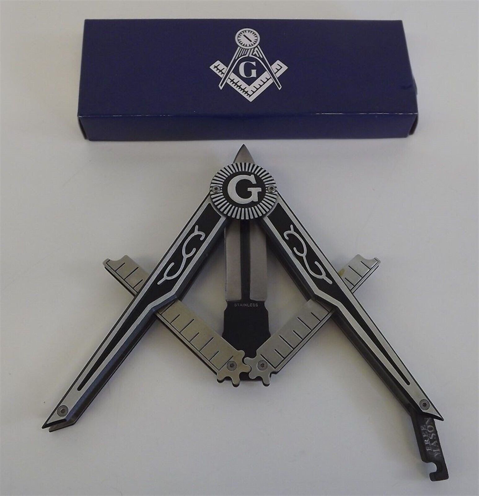 Brand New Masonic Mason Folding Knife Square & Compass Shape Unique Free Mason 