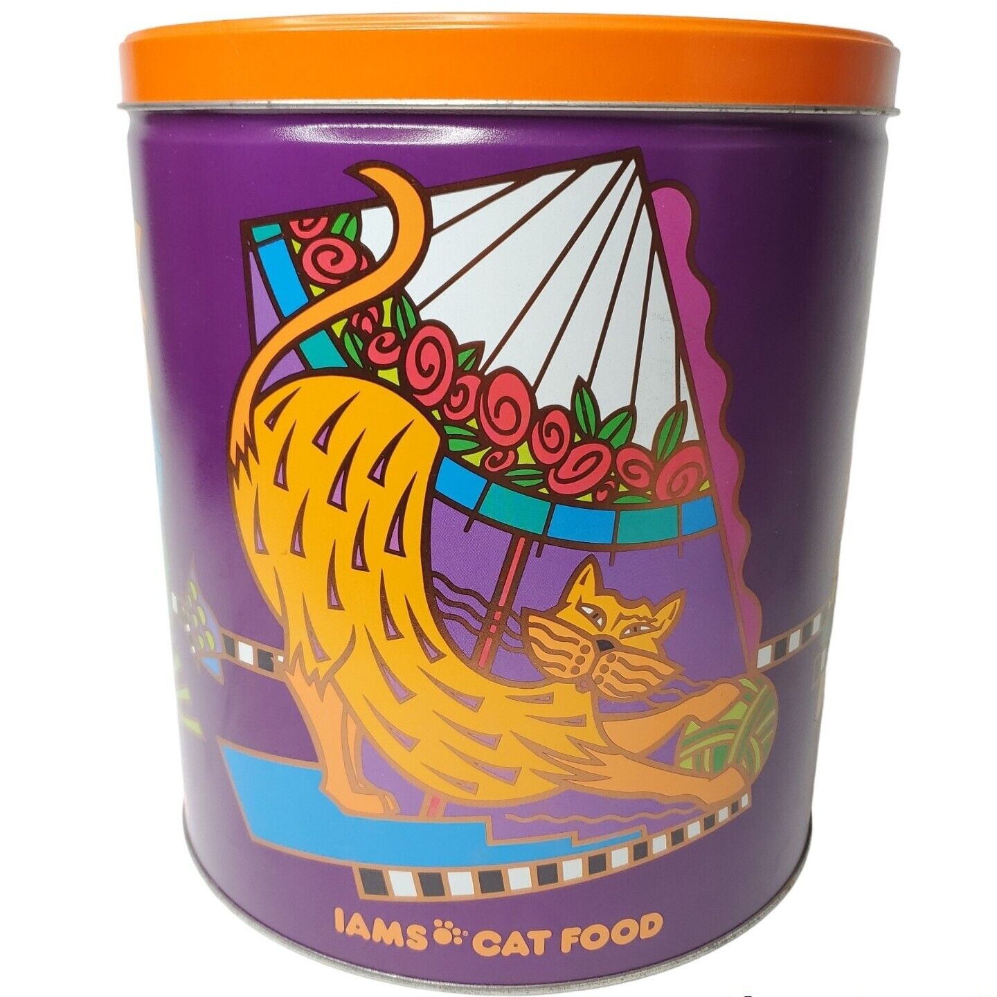 Iams Cat Food Large Tin Metal Storage Canister 11 X 10 Retro Art Cats 1993 Lot 1