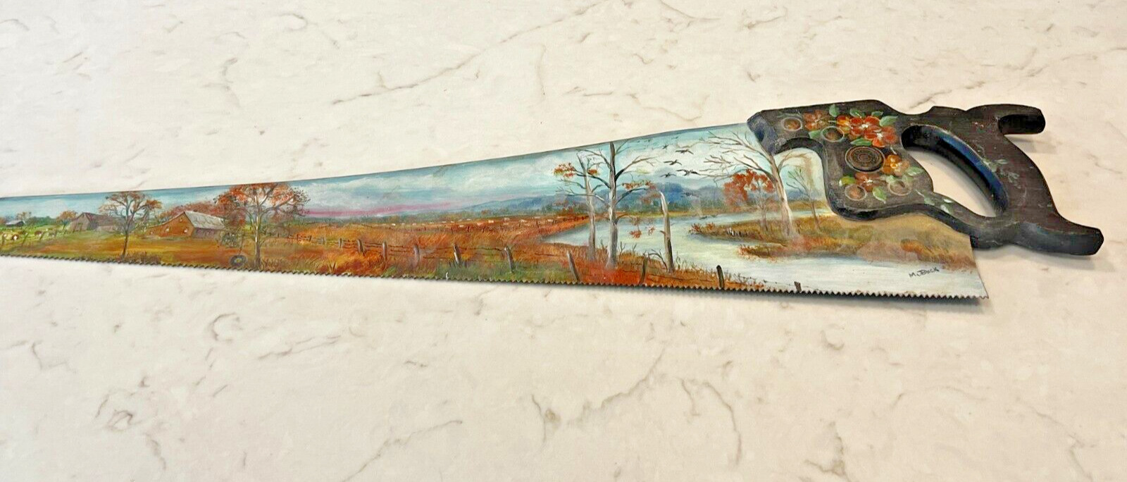 Antique Disston Saw Hand Painted Country Landscape Rustic Artist Signed