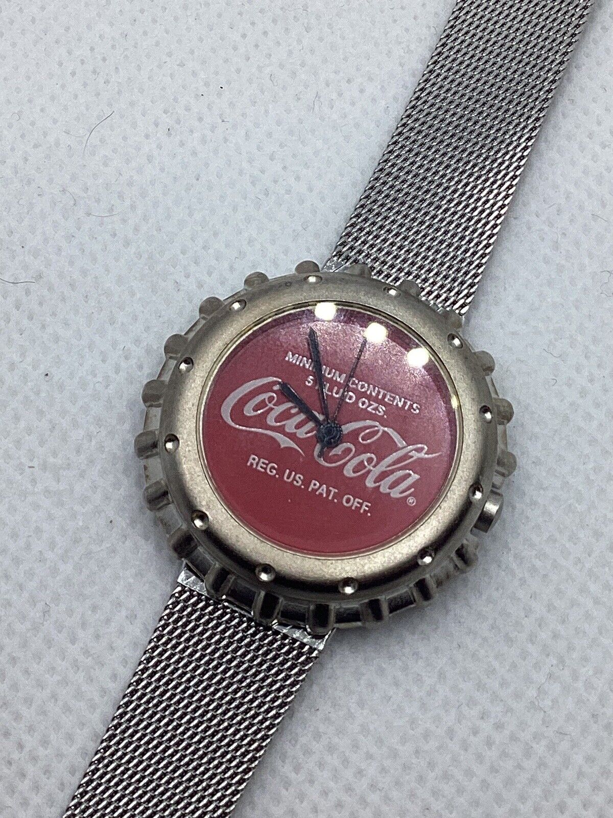 Vintage 1998 Coca Cola VOGES Soda Pop Cap Limited Edition Silver Mesh Watch Runs