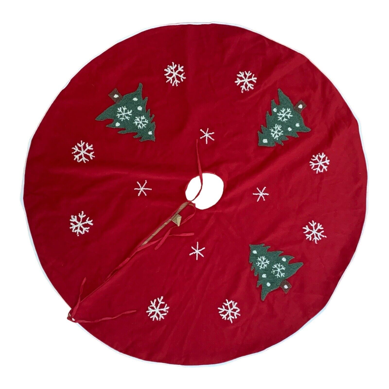 Christmas Tree Skirt Chestnut Lane Red Tree Skirt Red w/ Boucle Wool Decor 49”