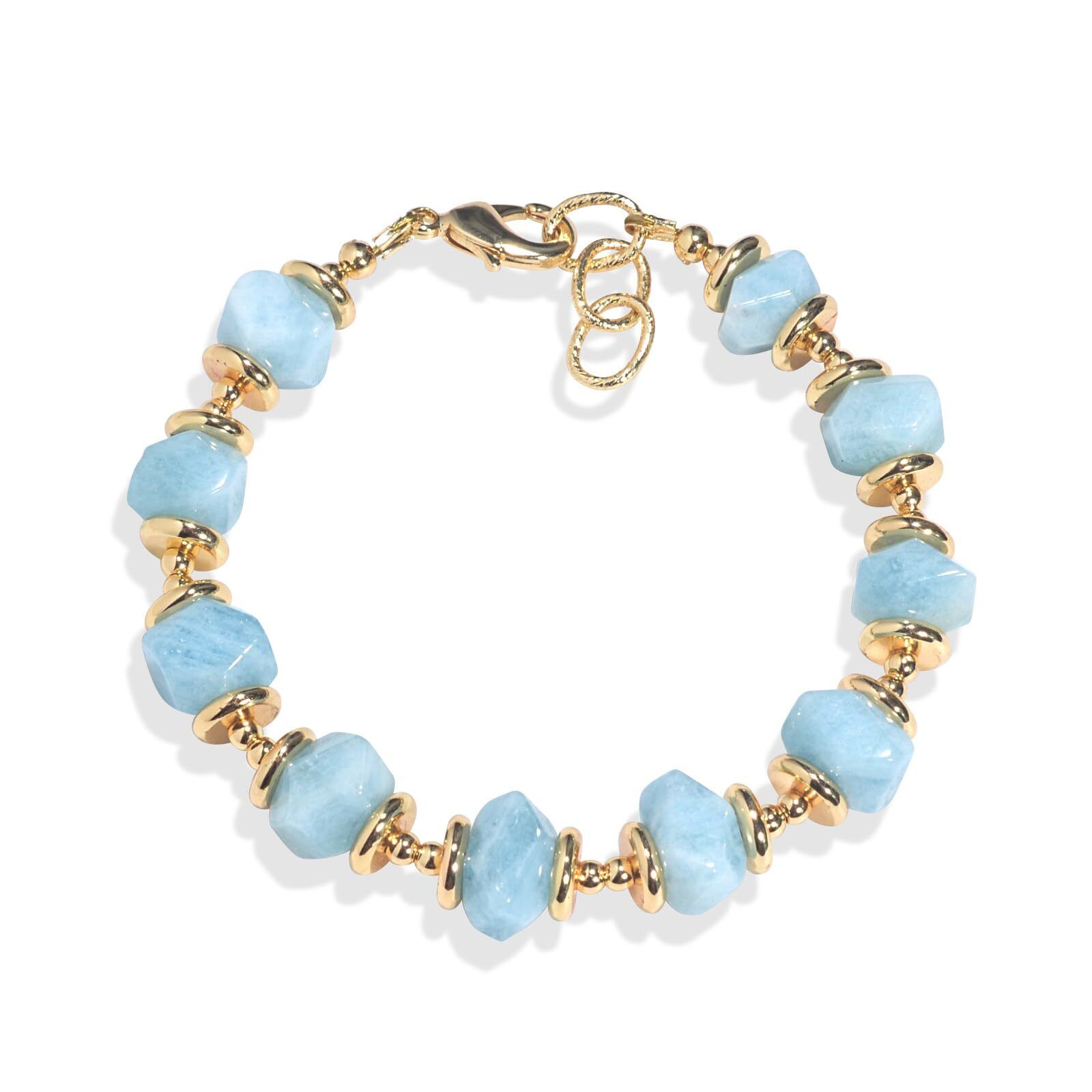Vintage Women Healing Natural Aquamarine Raw Stone Blue Crystal Bracelet