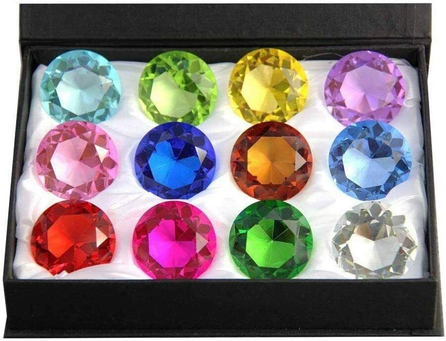 60mm Diamond Gift Home Decor Jewel Round Cut Crystal Paperweight Box Set (12pcs)