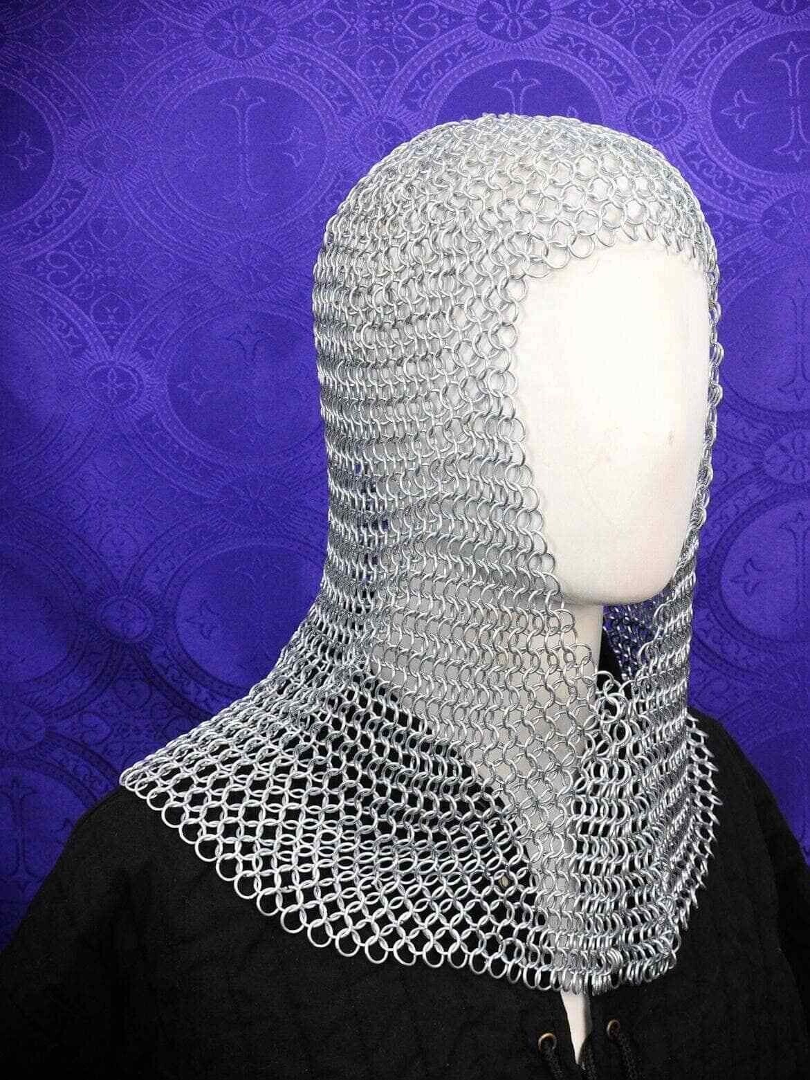 CHAIN MAIL COIF- 10 MM BUTTED HIGH TENSILE -STEEL WIRE | white zinc finished |