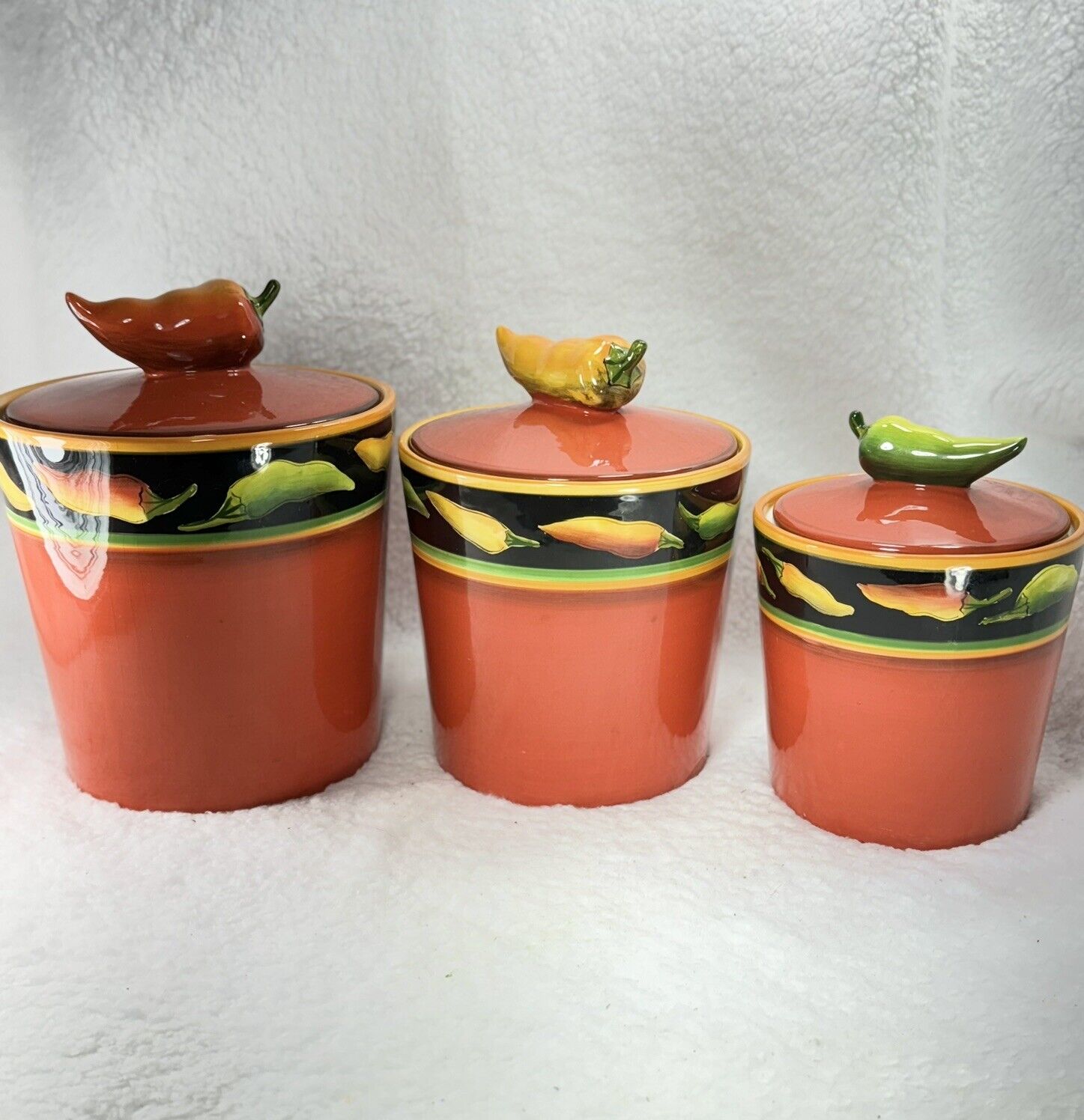 Clay Art Jalapeño Hand Painted 3 Piece Canister Set