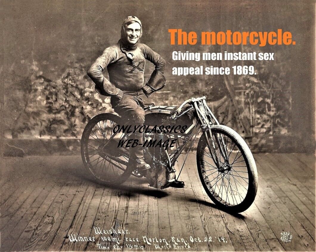 1914 BOARD TRACK MOTORCYCLE RACING 8X10 PHOTO Instant Sex Appeal HUMOR MAN CAVE