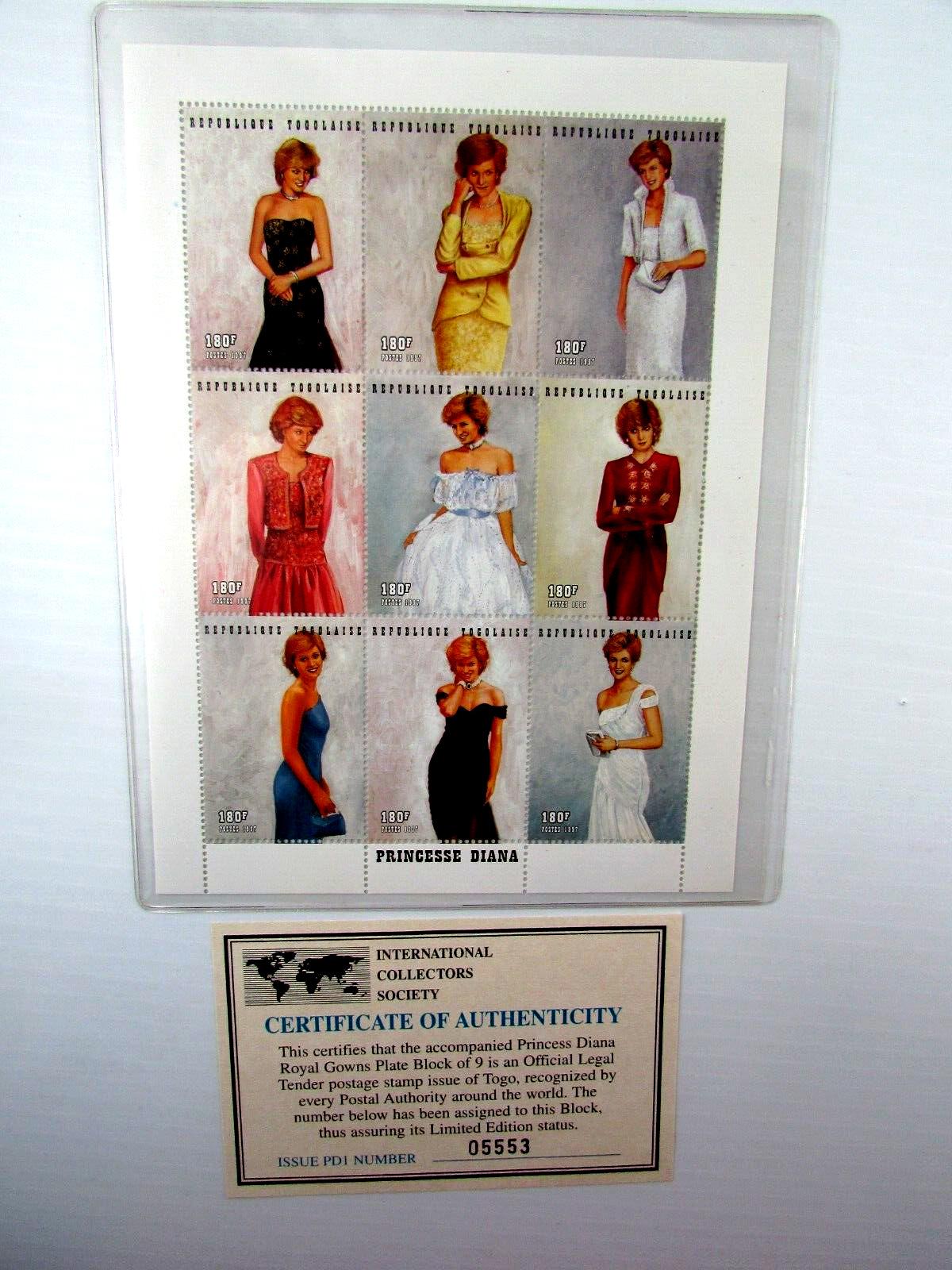 1997 Princess Diana Commemorative Royal Gowns  Block of 9  MNH Comes with COA